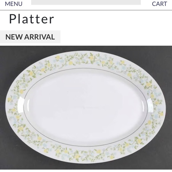 Floral Oval Platter - White and Yellow - Vintage - Picture 1 of 3